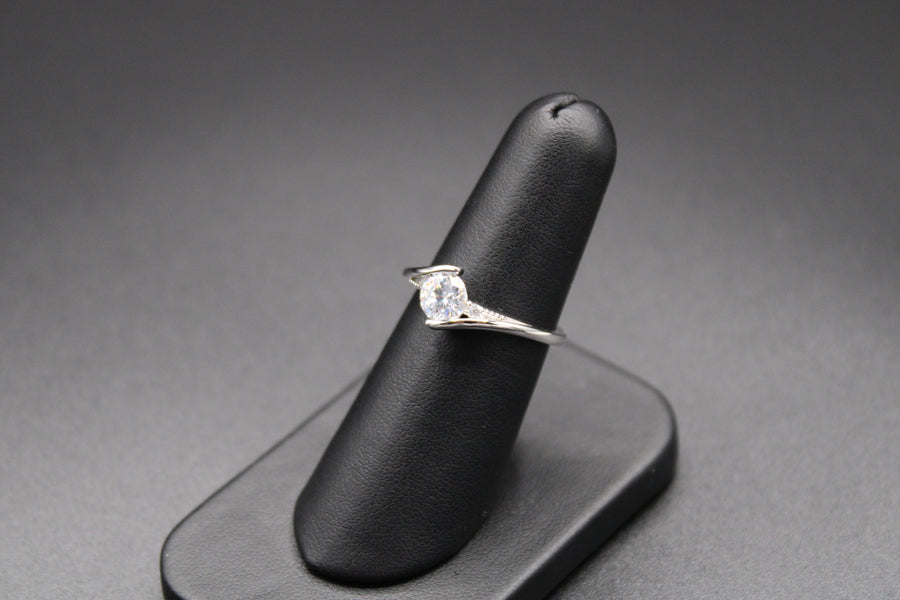 Sterling Silver Round Cut CZ Wedge Ring