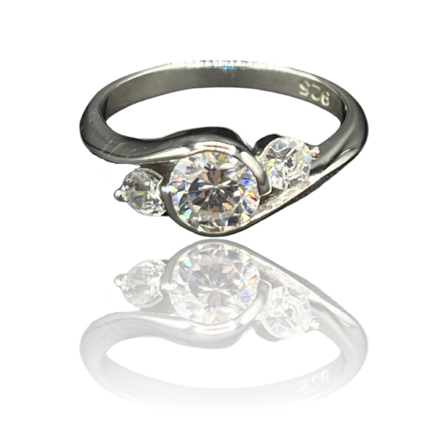 Sterling Silver Tri Round Cut CZ Ring